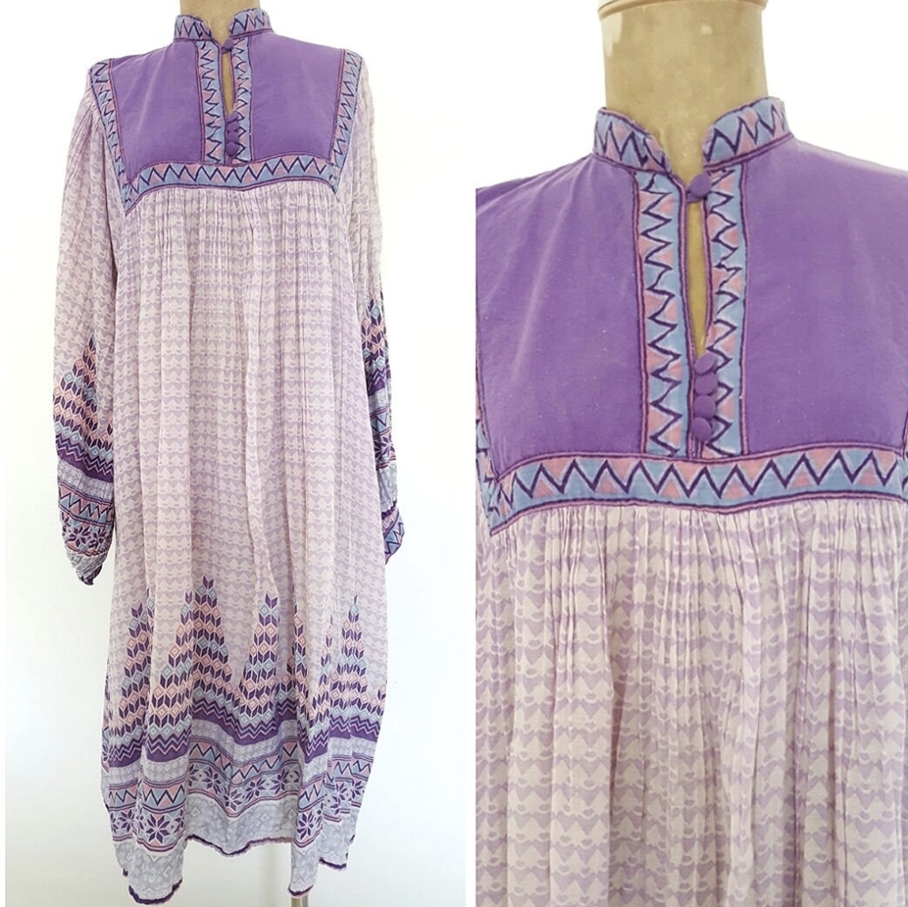 Vintage 70s Indian block print maxi dress